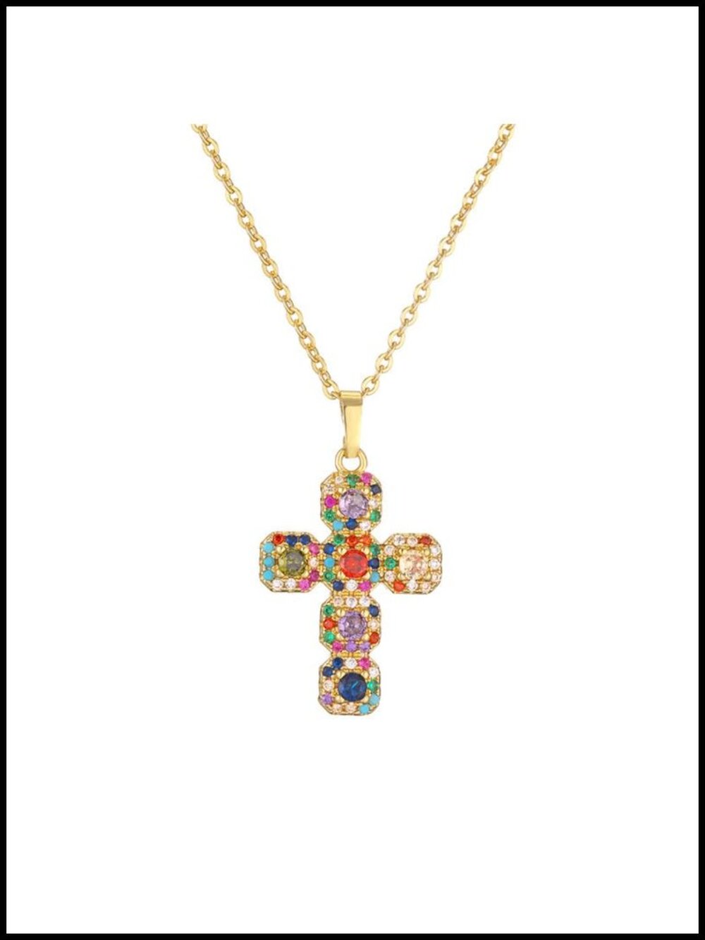 18K Gold Plated Cubic Zirconia Cross Choker Necklace Faith Pendant